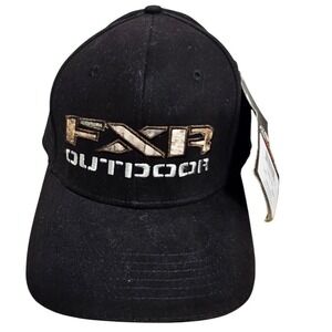 FXR Racing Outdoor Hat Black Camo Logo Stretch Fit Baseball Cap L/XL New